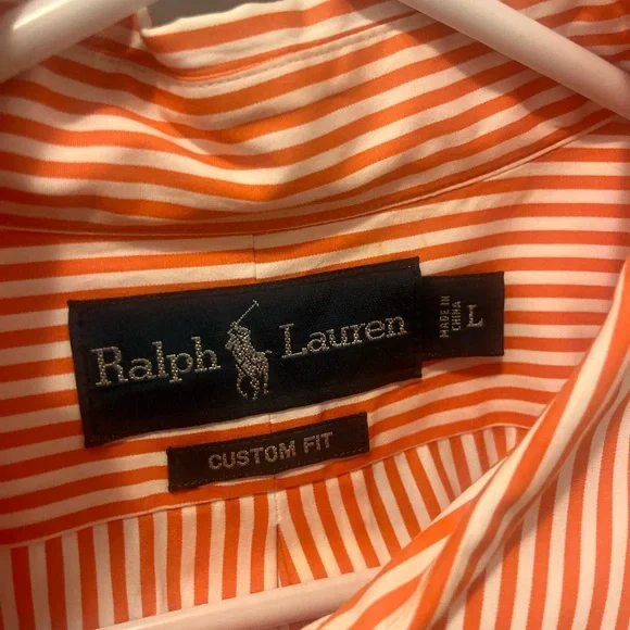 Ralph Lauren Men's Orange and White Striped Shirt - Picture 3 of 3